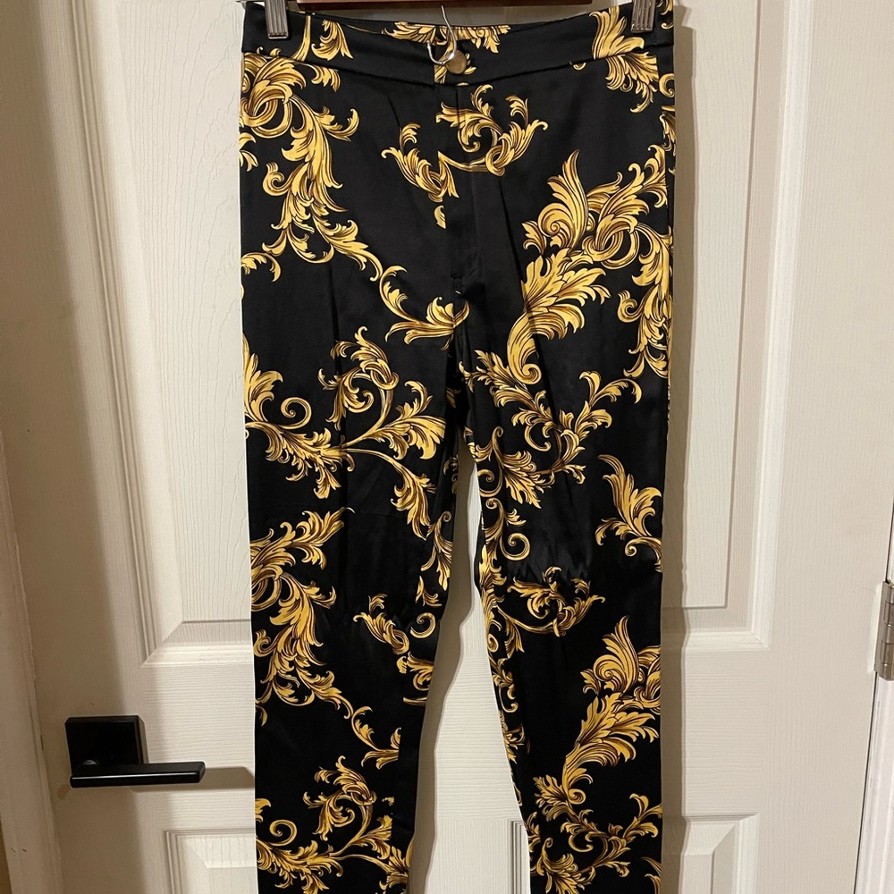silk like high waisted skinny fit fashion pants.